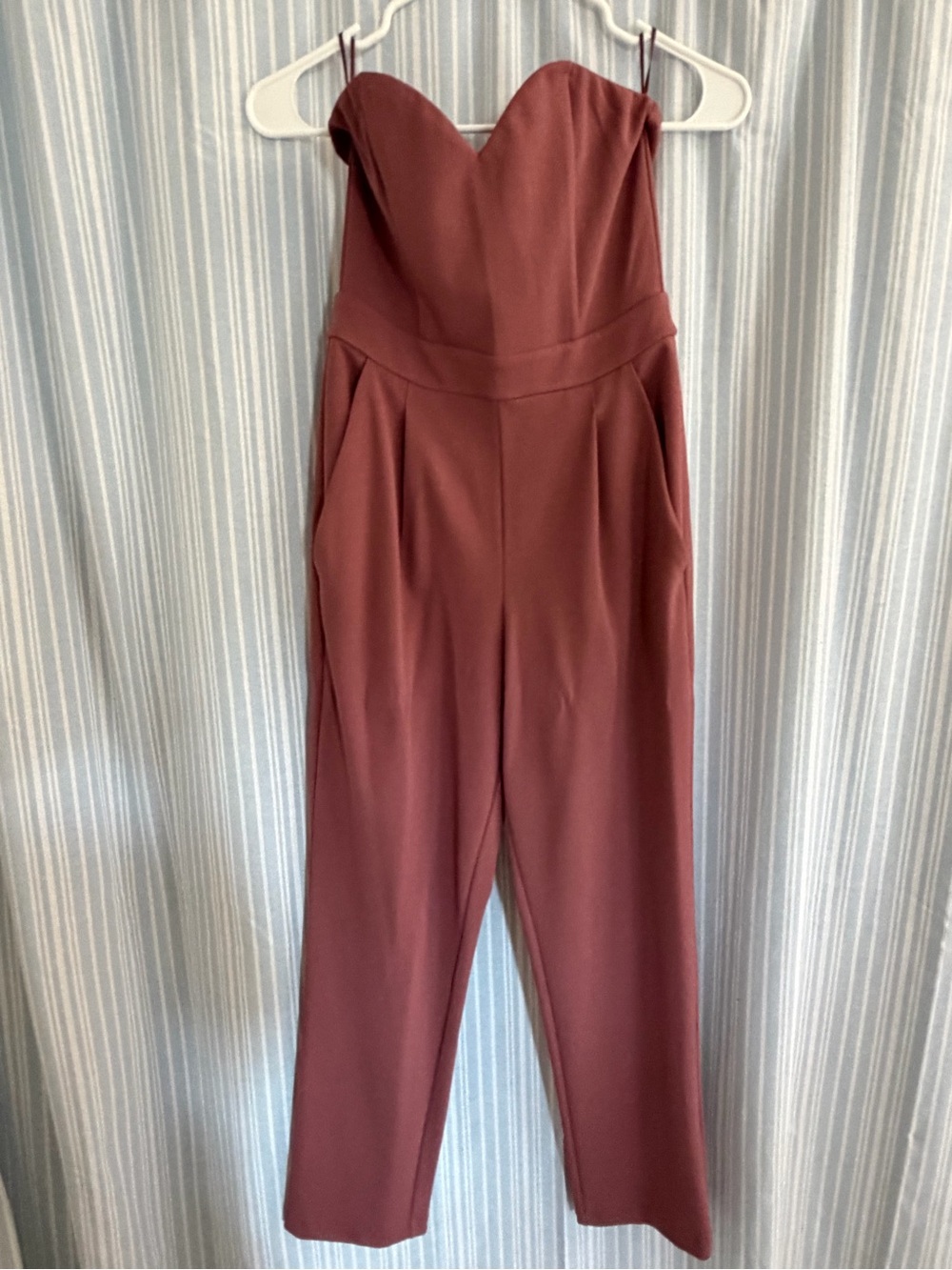 Express Strapless Sweetheart Jumpsuit in Brick